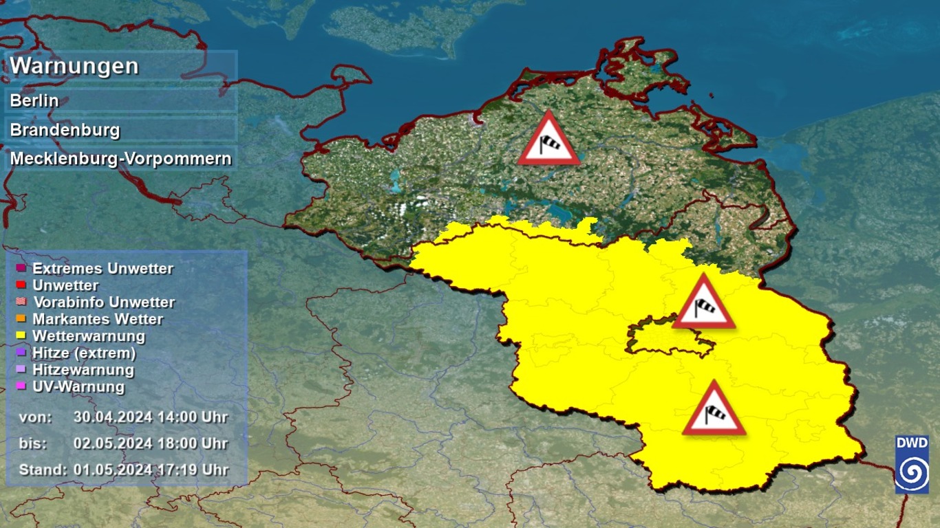 Unwetterwarnungen des DWD Bereich Brandenburg